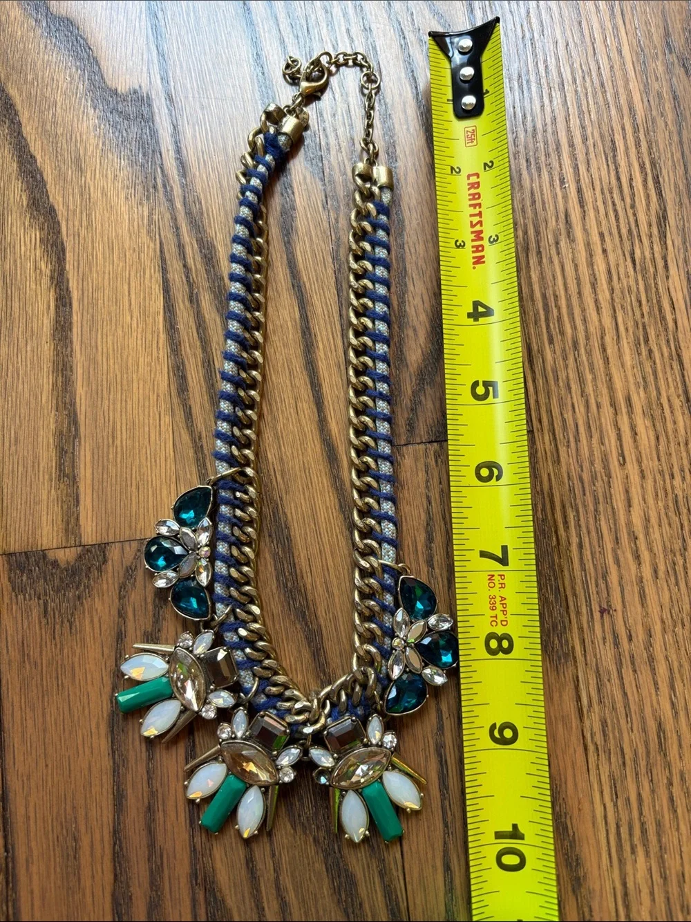 J Crew rhinestone and gold link butterfly chunky necklace